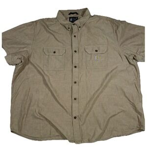 Carhartt Loose Fit Short Sleeve Button Up 104369 Dark Raw Tan Chambray Men's 4XL